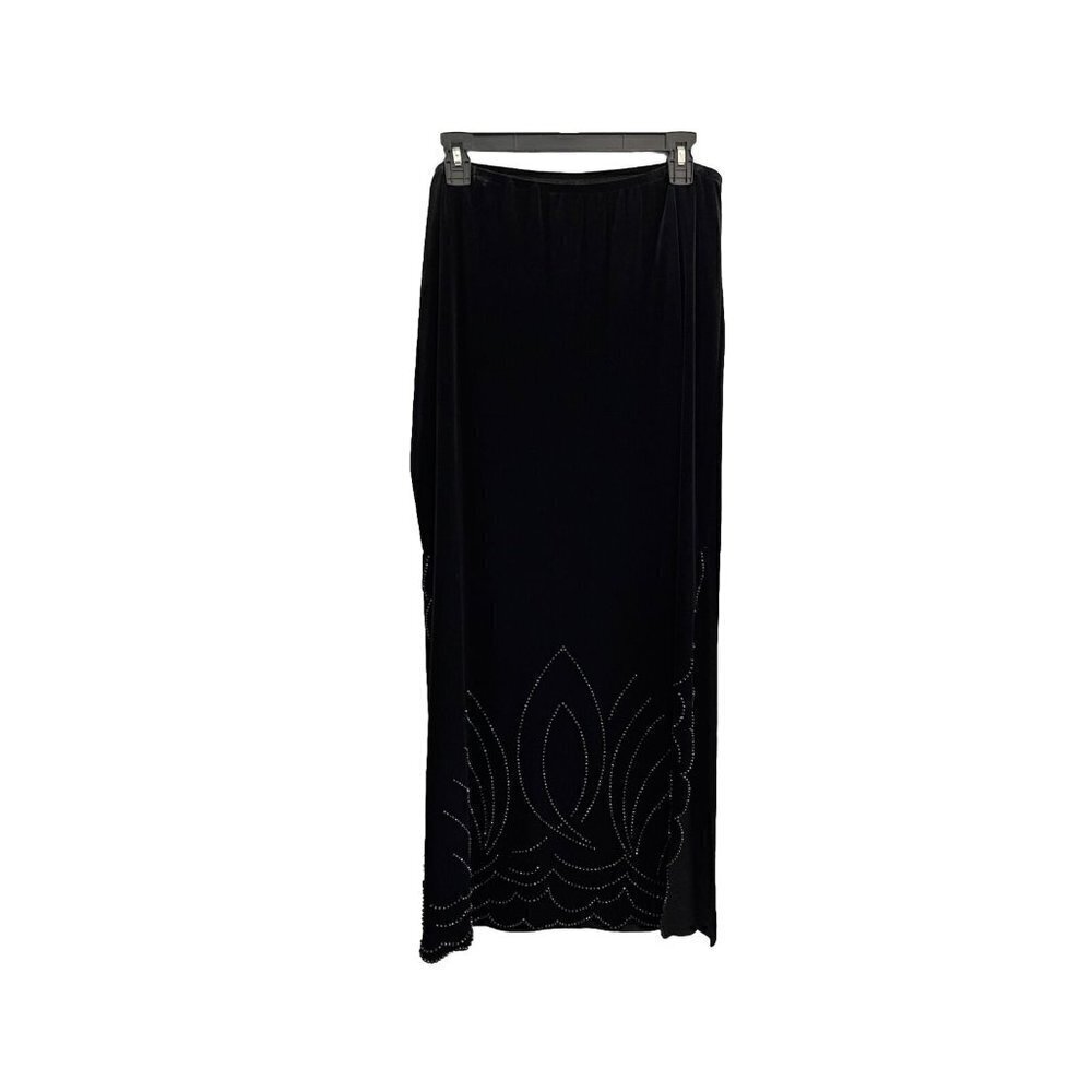 J R Nites By Caliendo Maxi Skirt Women 16 Velvet gothic Black Sequins Sides Slit
